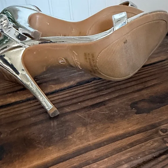 Anne Michelle Strappy Silver High Heel Sandals - Picture 7 of 7